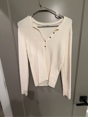 Abercrombie & Fitch Ivory Ribbed Button Henley